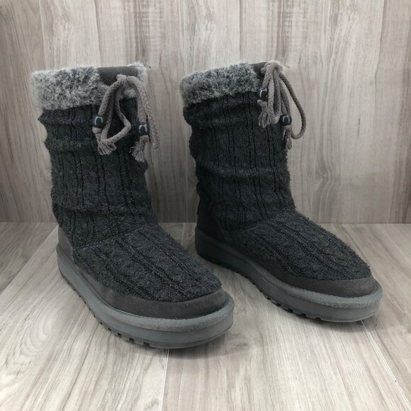 Skechers Boots Womens 7.5 Keepsakes Blur Gray Sweater Knit Pull On Winter Shoes - Picture 3 of 12